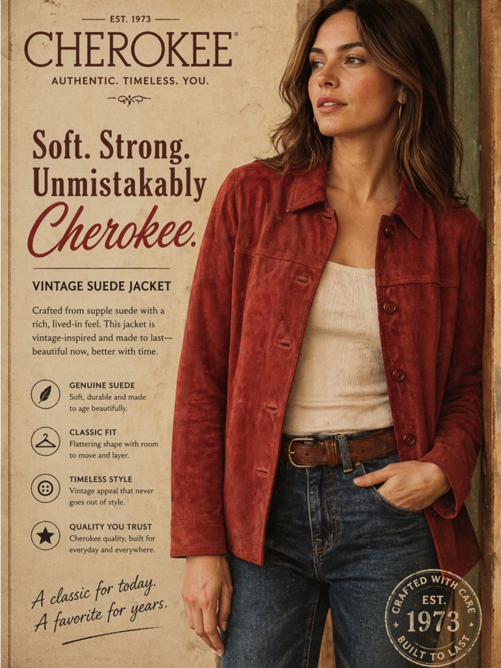 Cherokee vintage Women's Red Suede Button-Front‎ Jacket large
